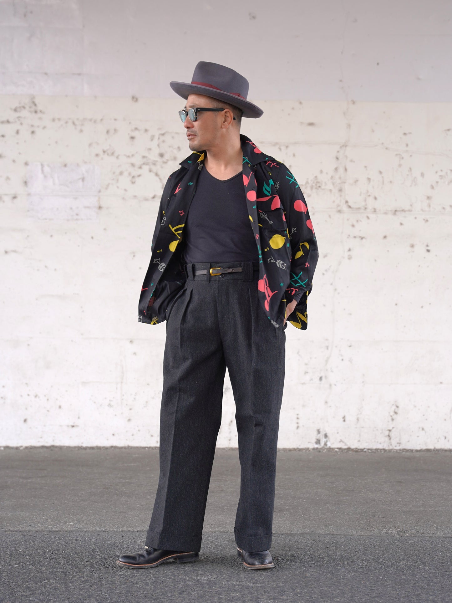 #260133 1950s L/S Shirt - Musical notes