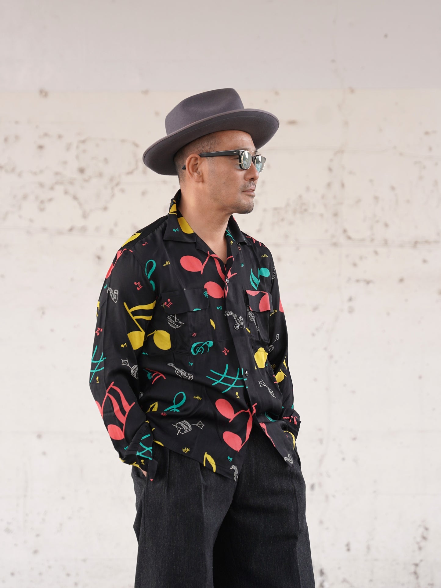 #260133 1950s L/S Shirt - Musical notes