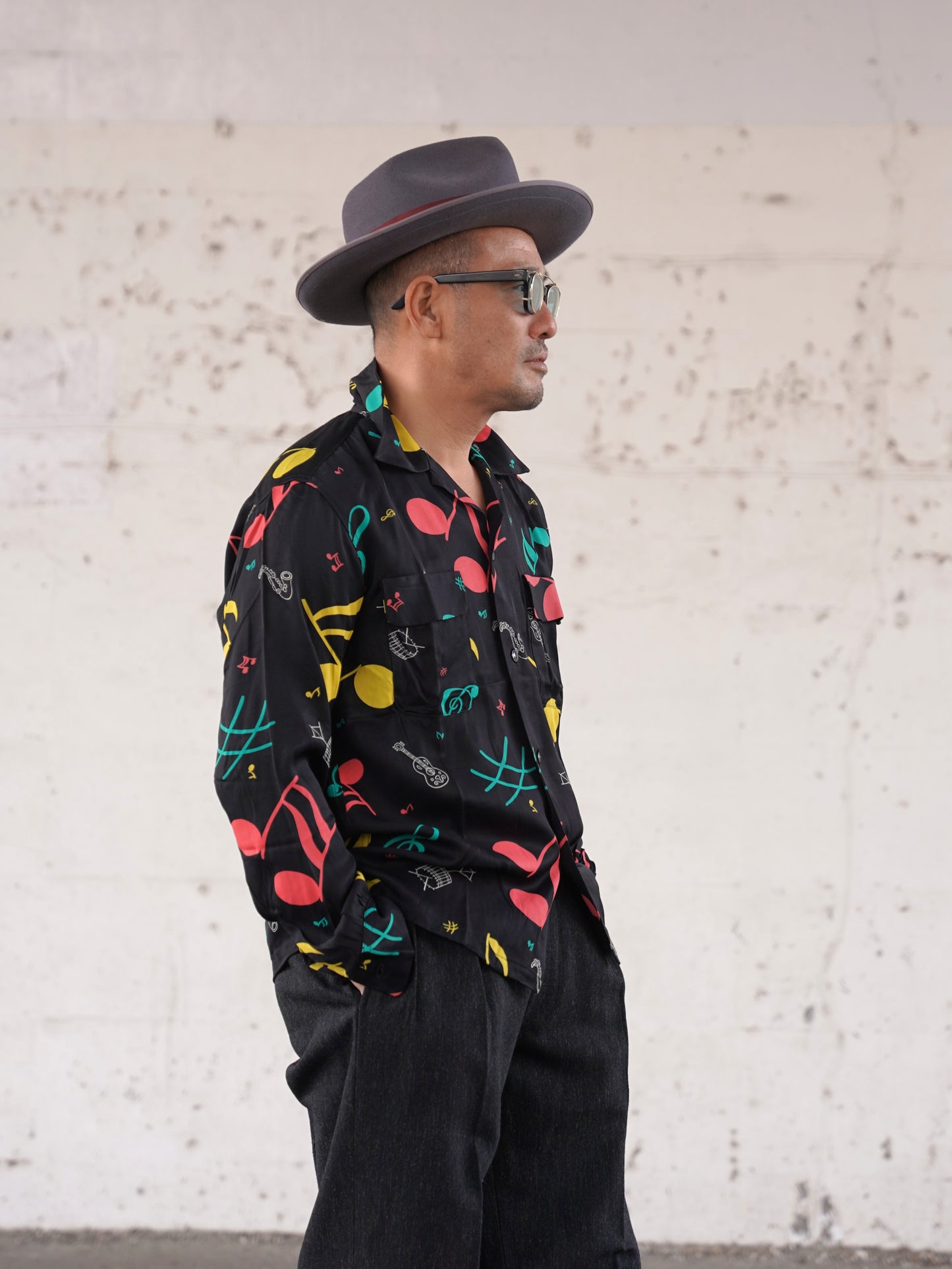 #260133 1950s L/S Shirt - Musical notes