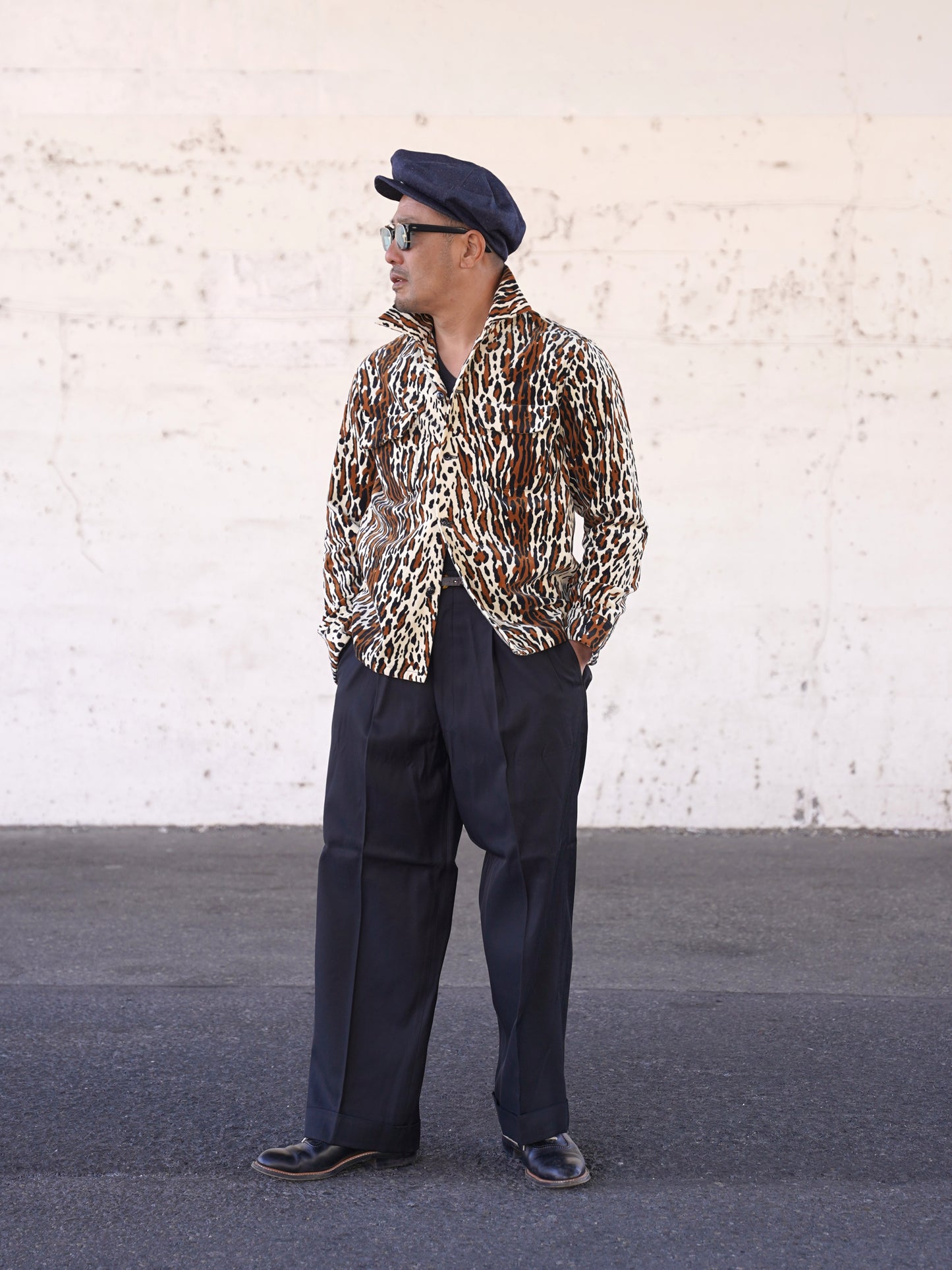 #260143 1950s Long-Sleeve Flannel Shirt - Leopard