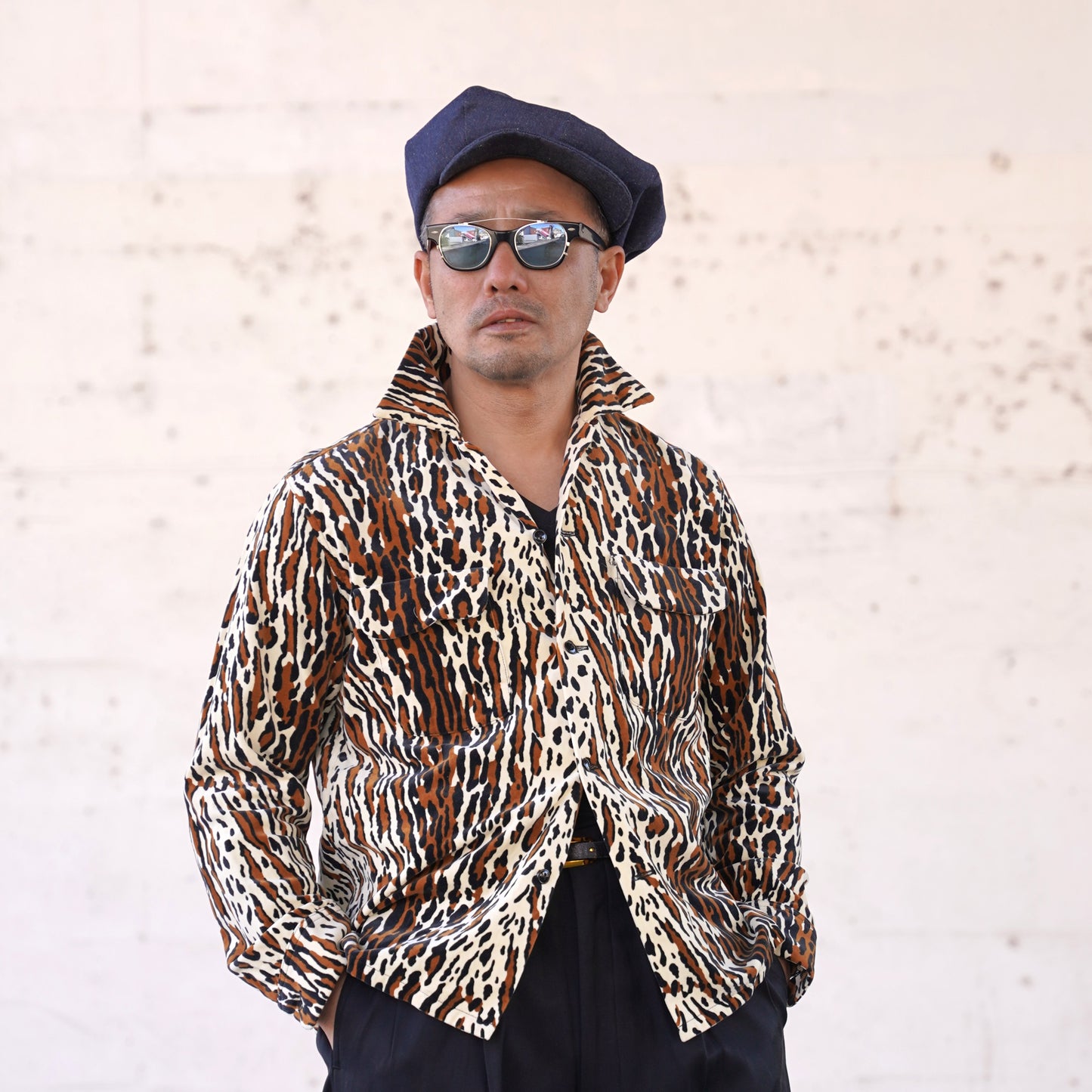 #260143 1950s Long-Sleeve Flannel Shirt - Leopard