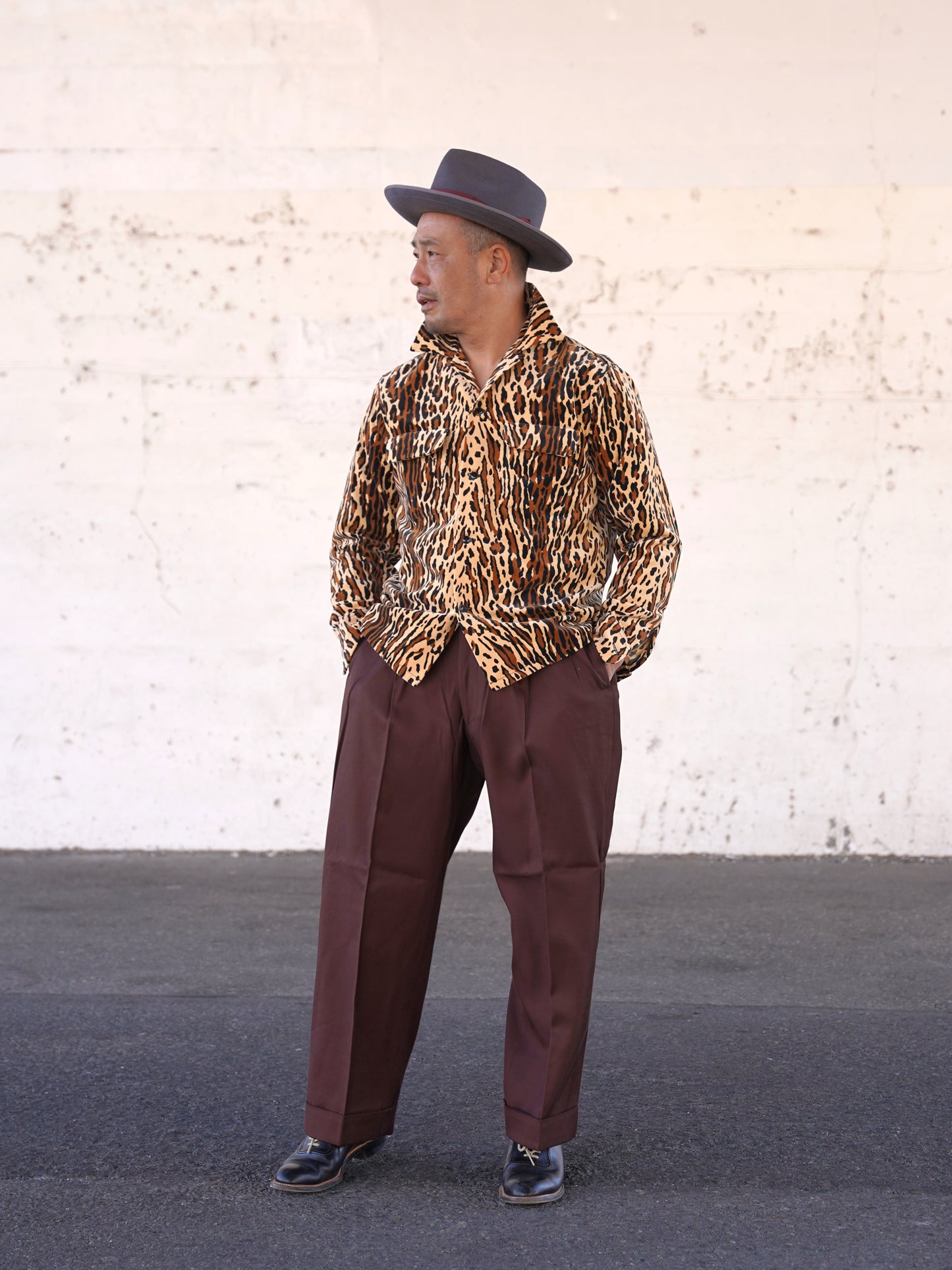 #260143 1950s Long-Sleeve Flannel Shirt - Leopard