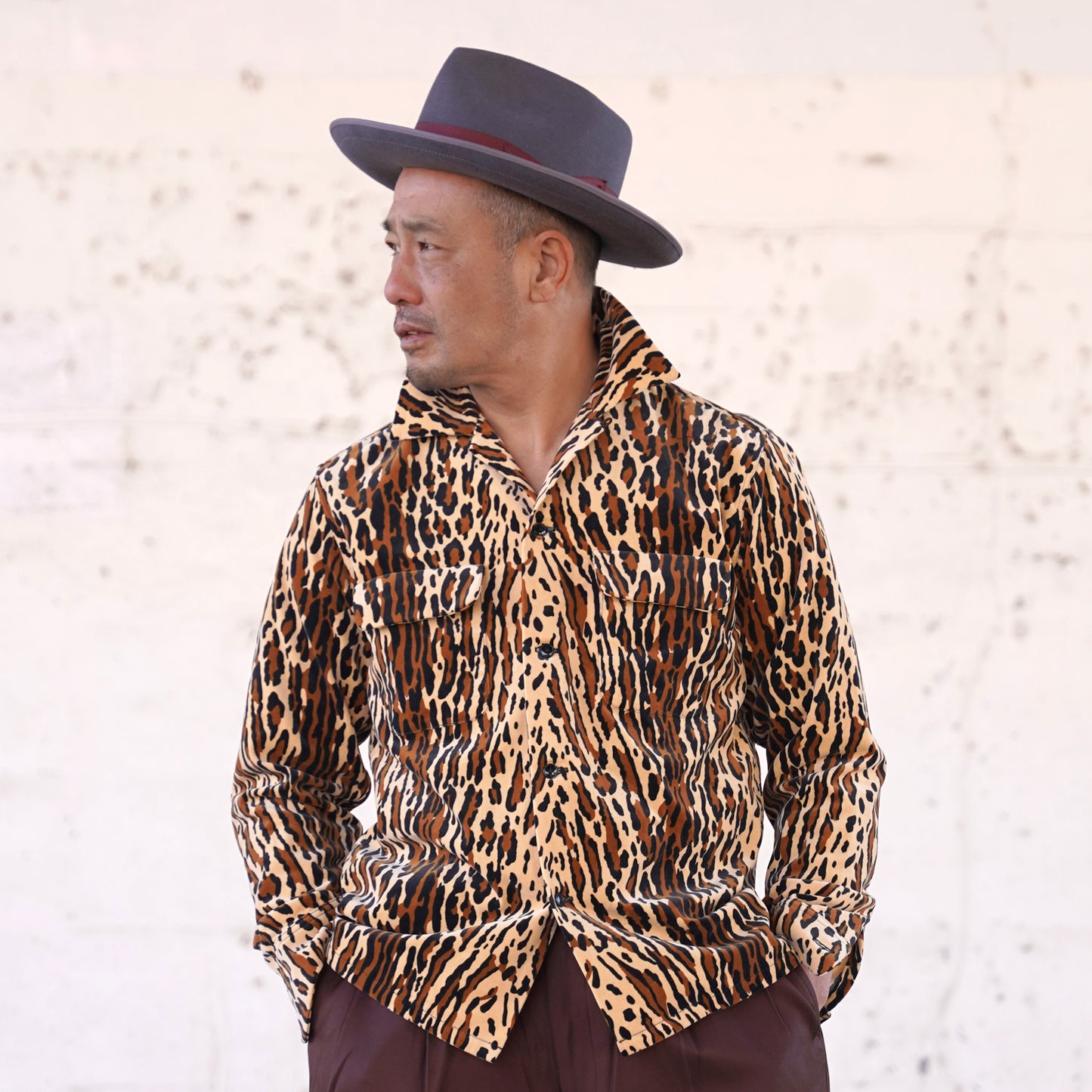 #260143 1950s Long-Sleeve Flannel Shirt - Leopard