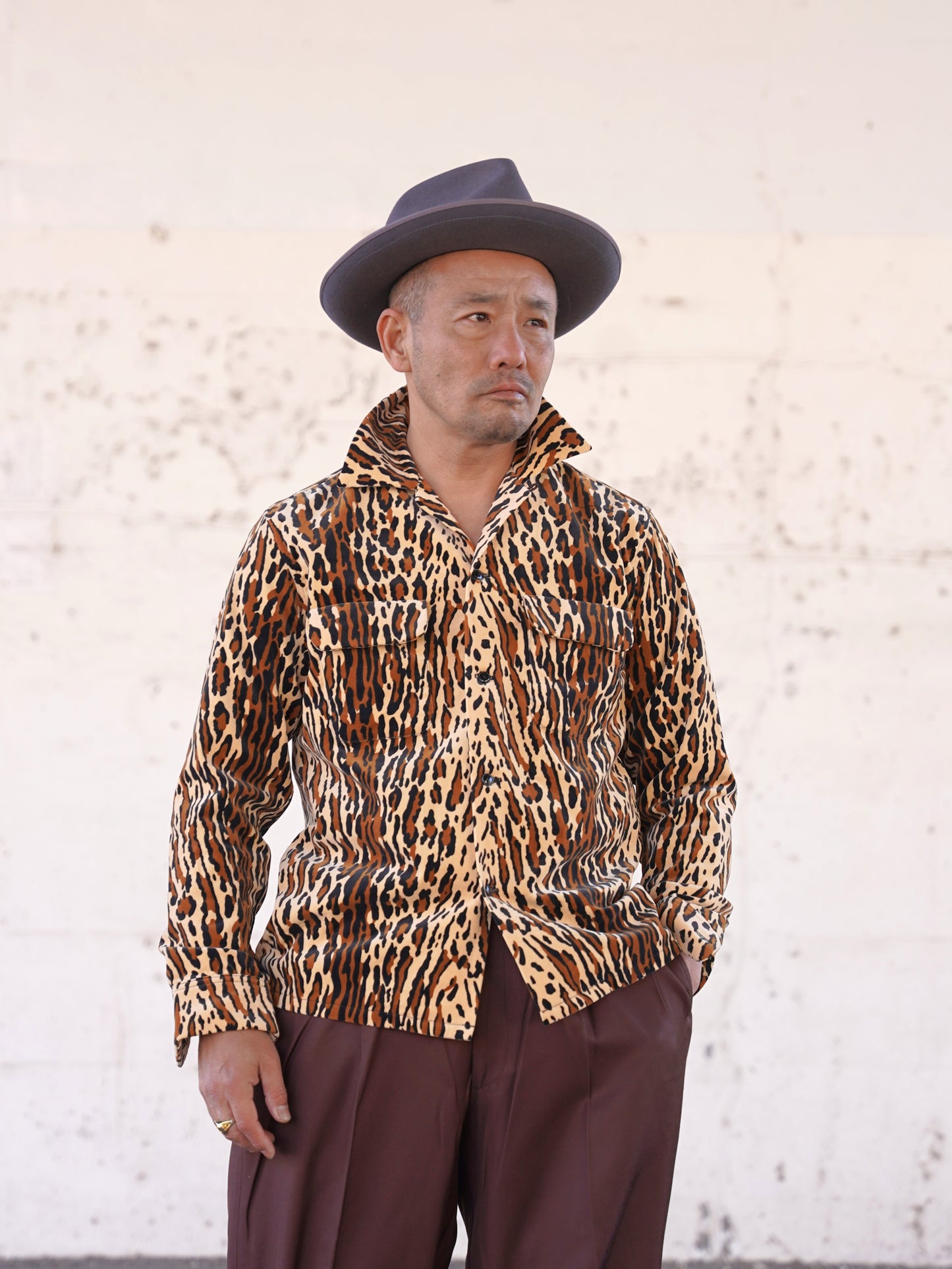 #260143 1950s Long-Sleeve Flannel Shirt - Leopard