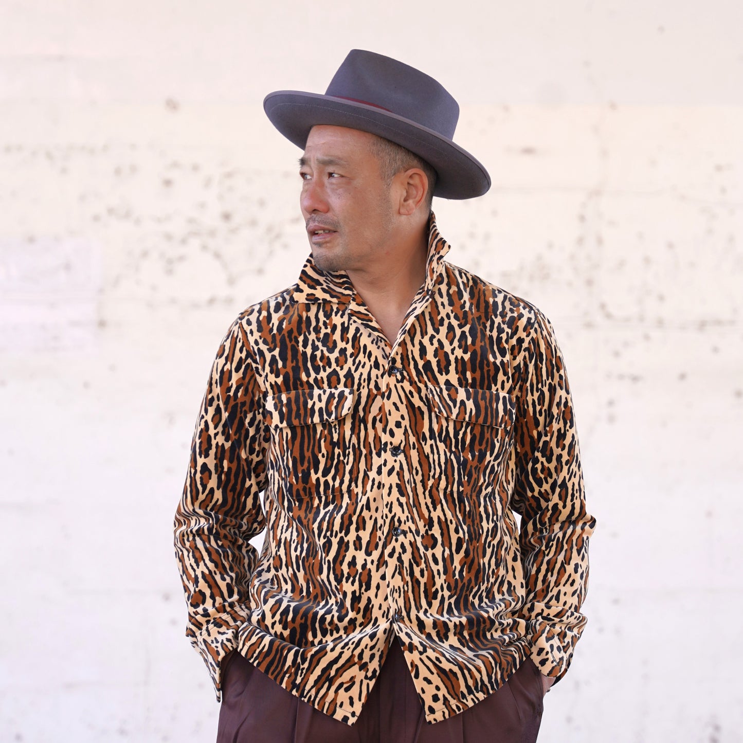 #260143 1950s Long-Sleeve Flannel Shirt - Leopard