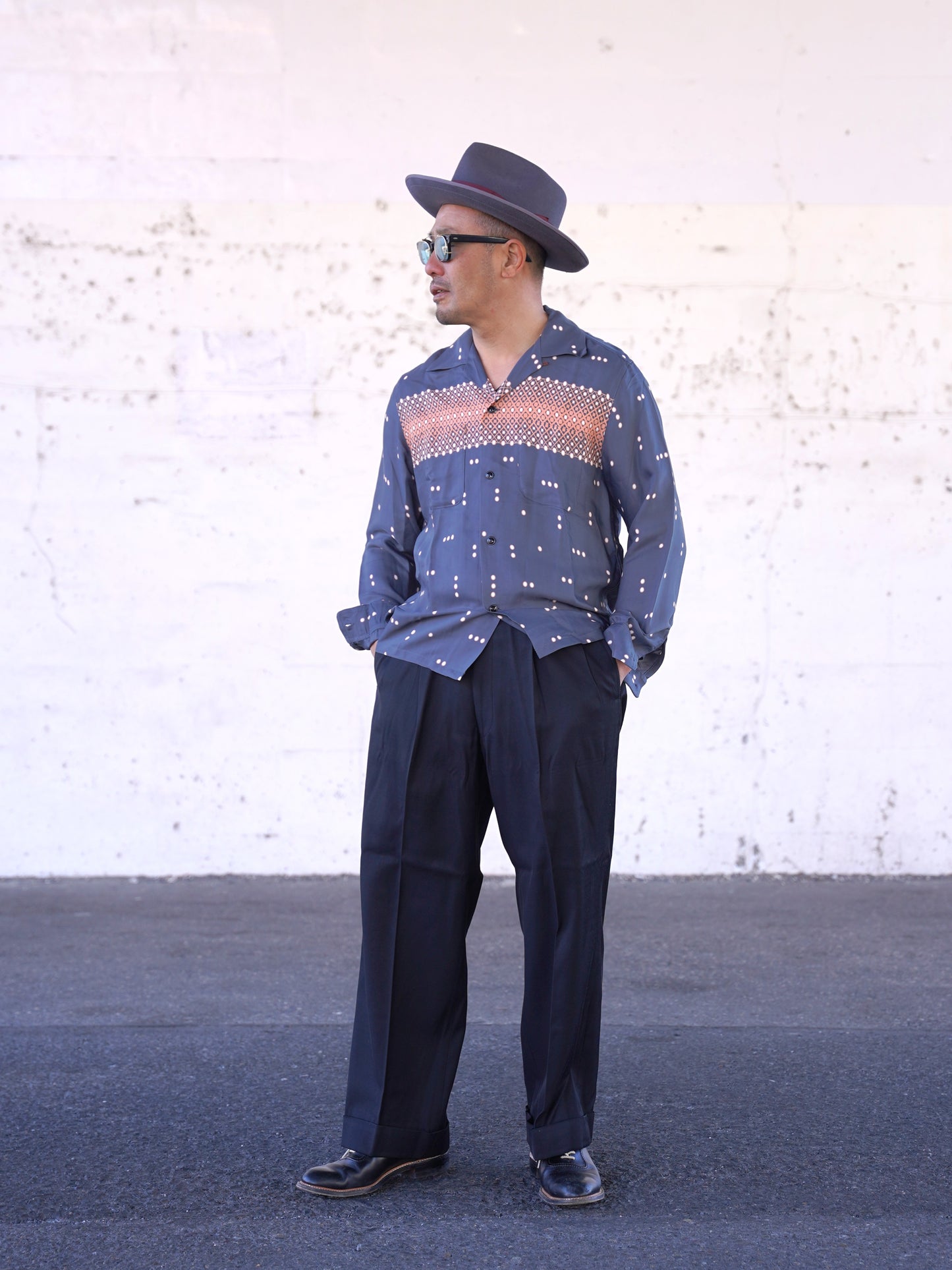 #260144 1950s Long-Sleeve Polka Dot Shirt