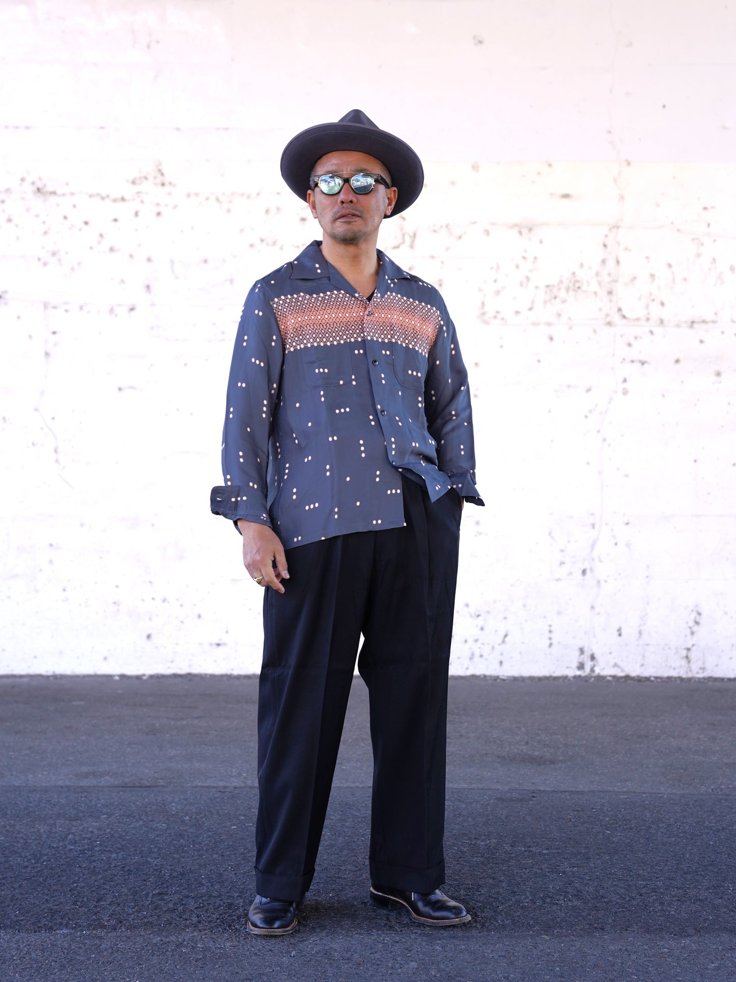 #260144 1950s Long-Sleeve Polka Dot Shirt