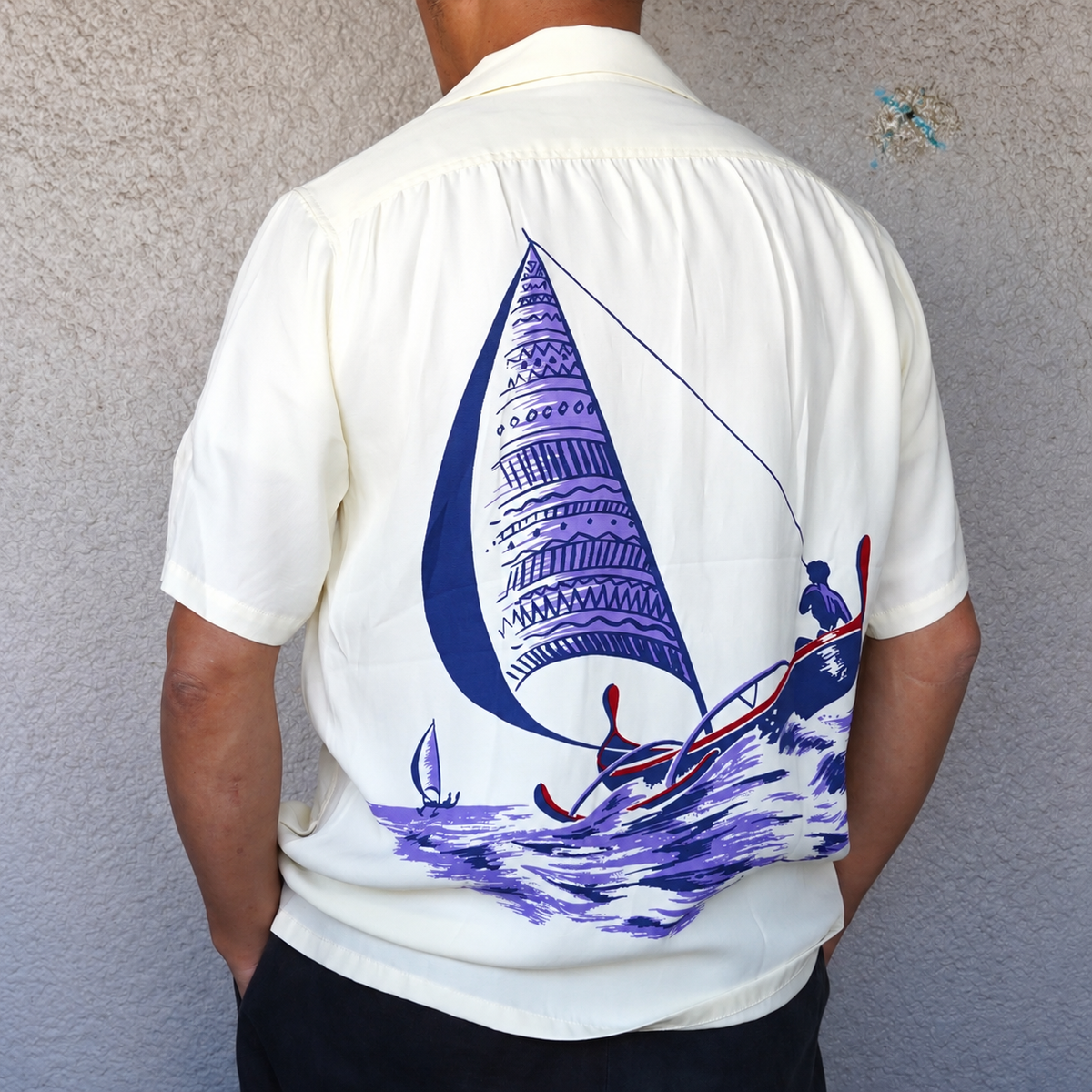 [Order] #270118 1940s Sailboat Print Rayon S/S Shirt