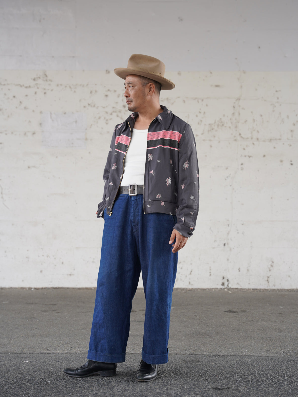 #270406 1950s Desert Border Pattern Gabardine Jacket
