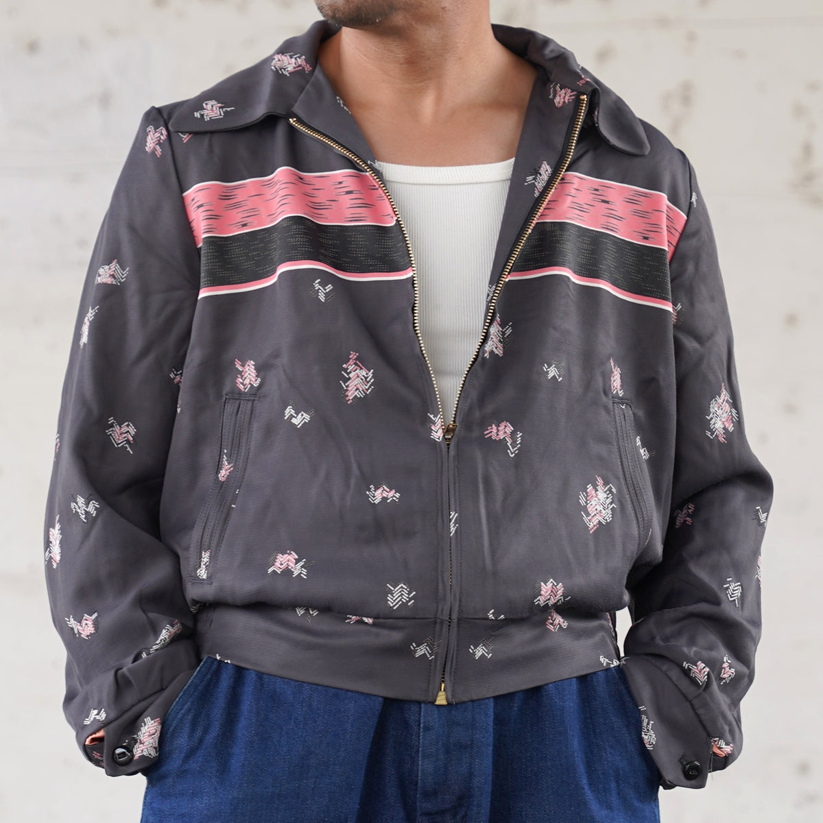 #270406 1950s Desert Border Pattern Gabardine Jacket