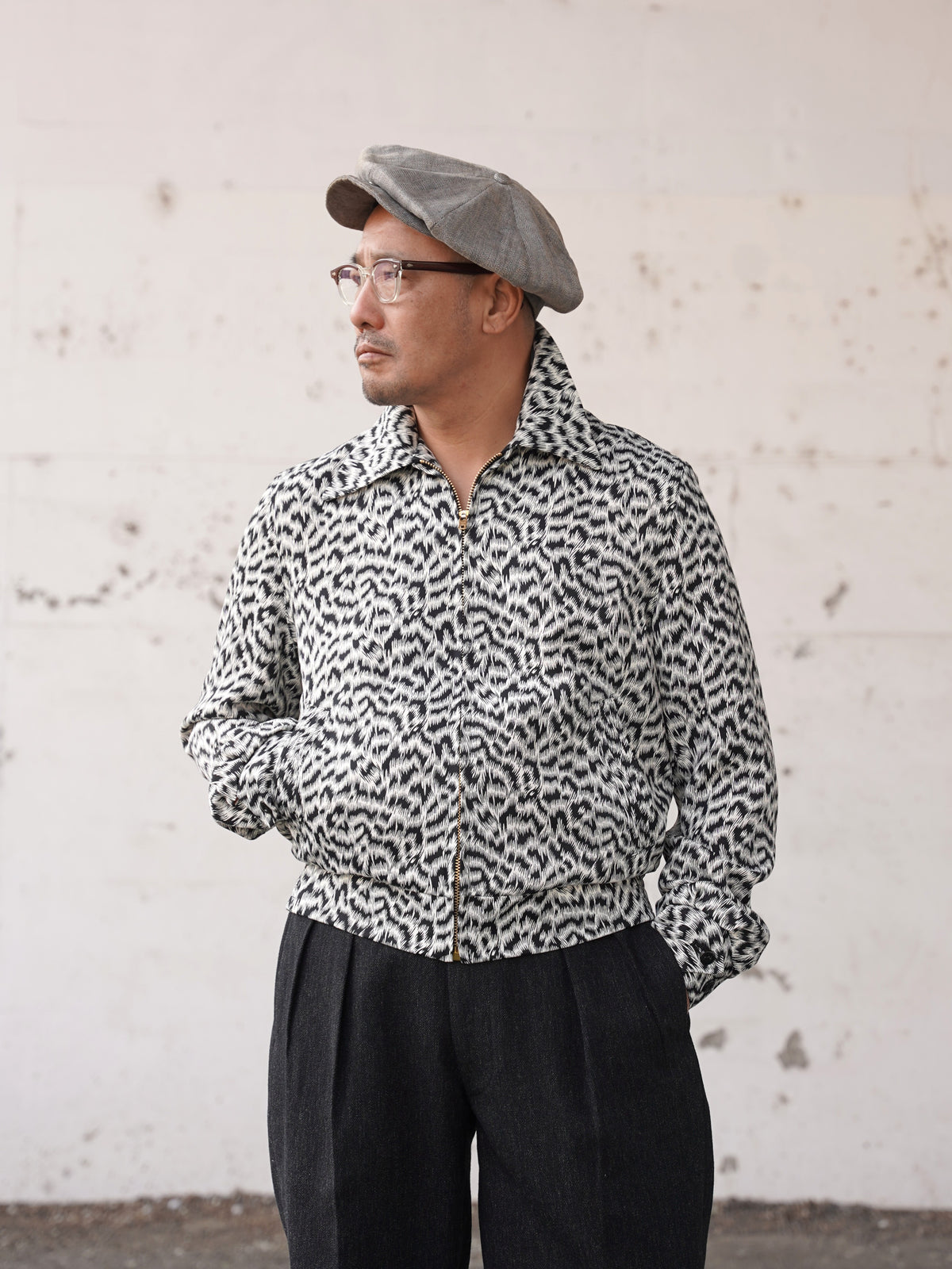 #270408 1950s Leopard Pattern Gabardine Jacket