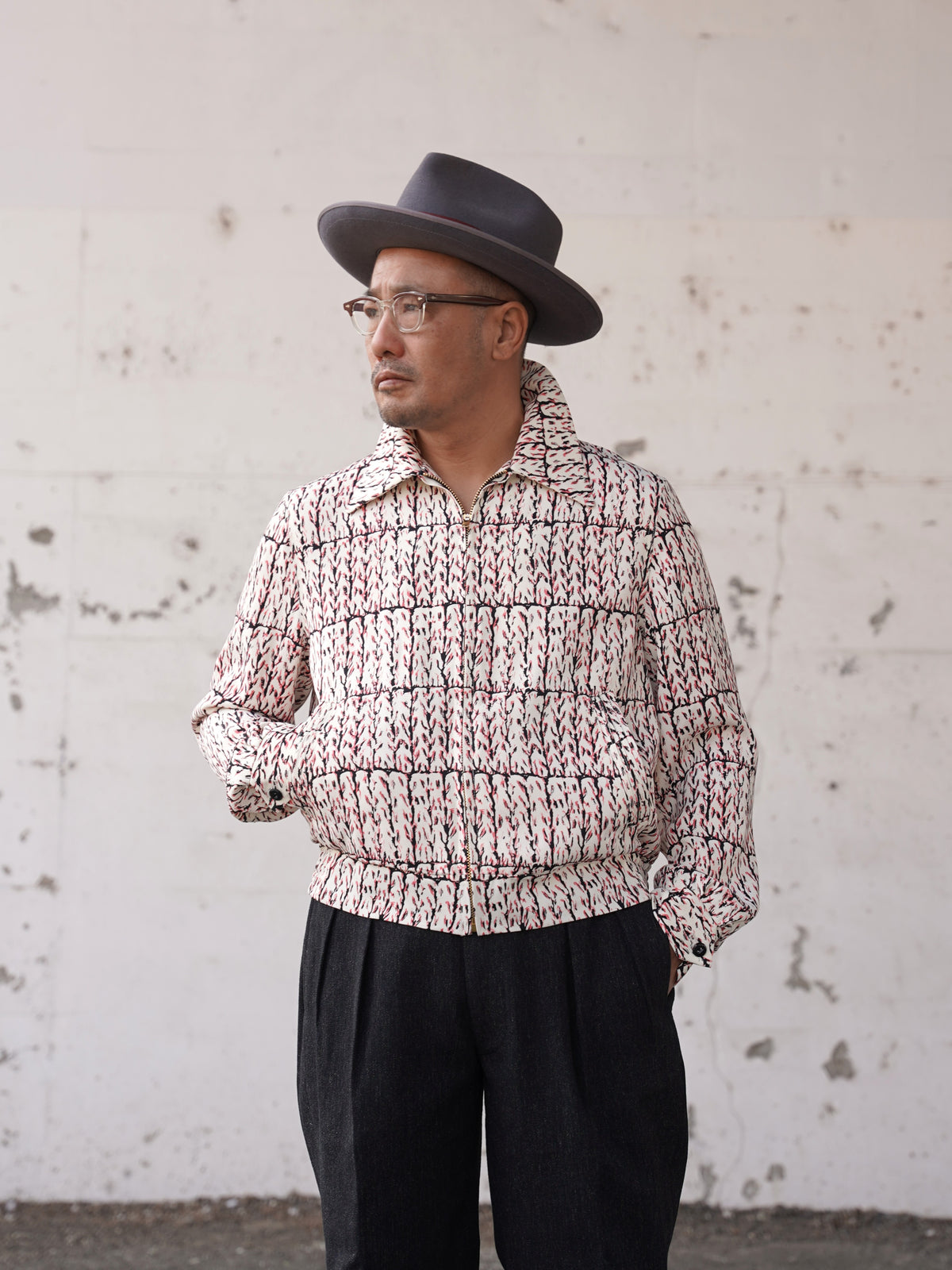 #270409 1950s Atomic Pattern Gabardine Jacket