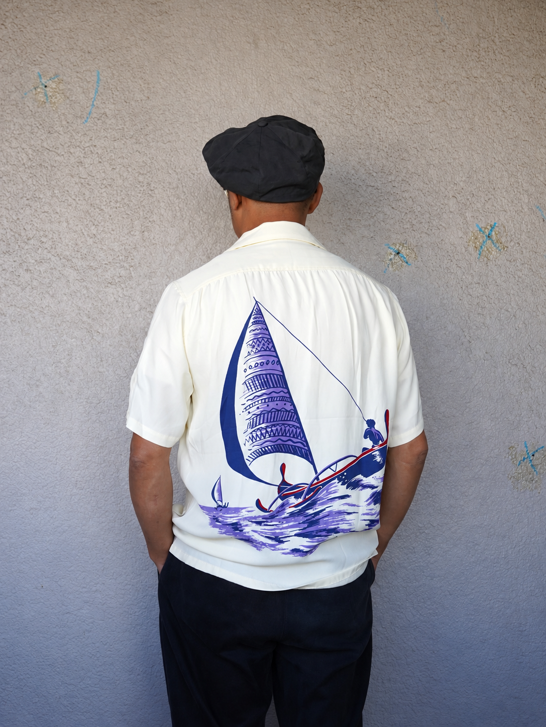 [Order] #270118 1940s Sailboat Print Rayon S/S Shirt