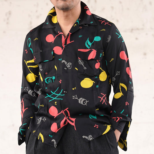 #260133 1950s L/S Shirt - Musical notes
