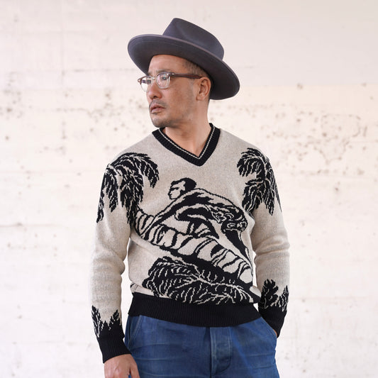 #260210 1940s V-Neck Knit - Palm Climber