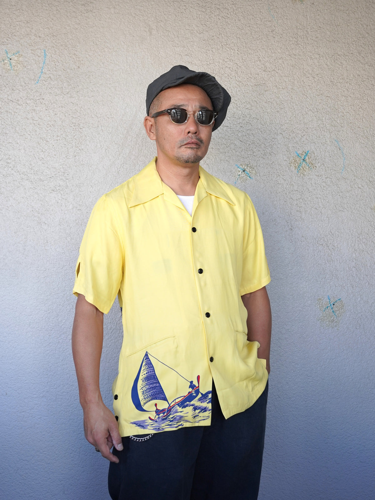 [Order] #270118 1940s Sailboat Print Rayon S/S Shirt