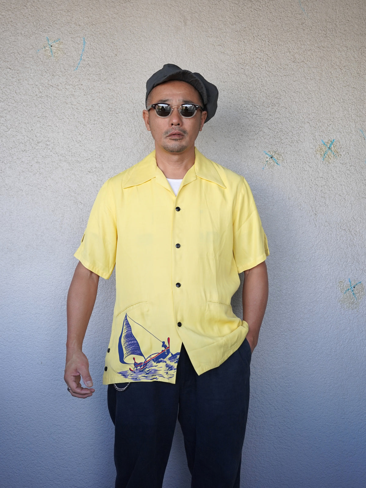 [Order] #270118 1940s Sailboat Print Rayon S/S Shirt